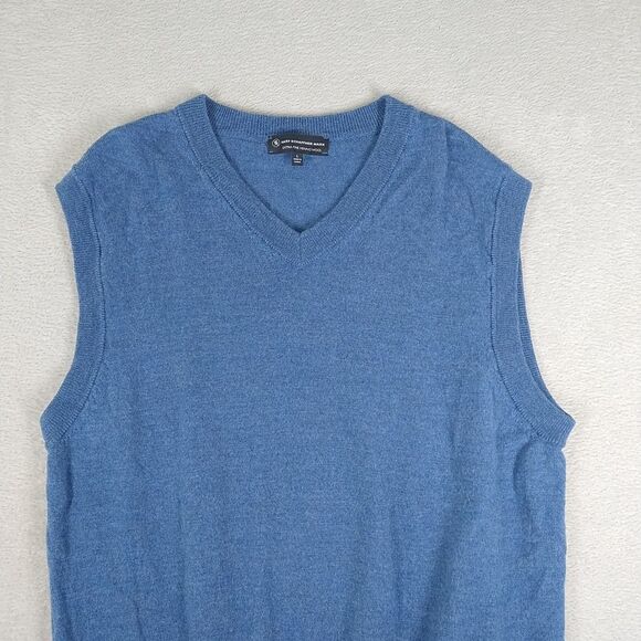 Hart Schaffner Marx Sweater Vest Men's Large Blue Extra Fine Merino Wool V Neck - Picture 3 of 9